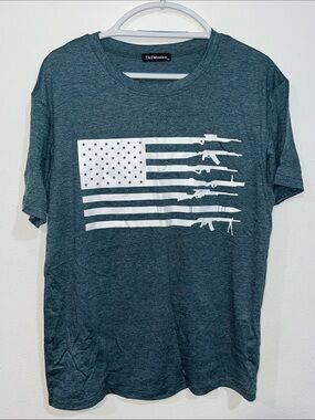 Men'sw Short-Sleeve Heather Slate Graphic Tee - American Flag Rifle Design XL